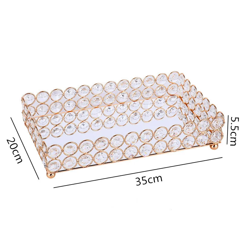DecorBites™ Crystal Glass Mirror Tray Cosmetic Jewelry Organizer Shelf Storage