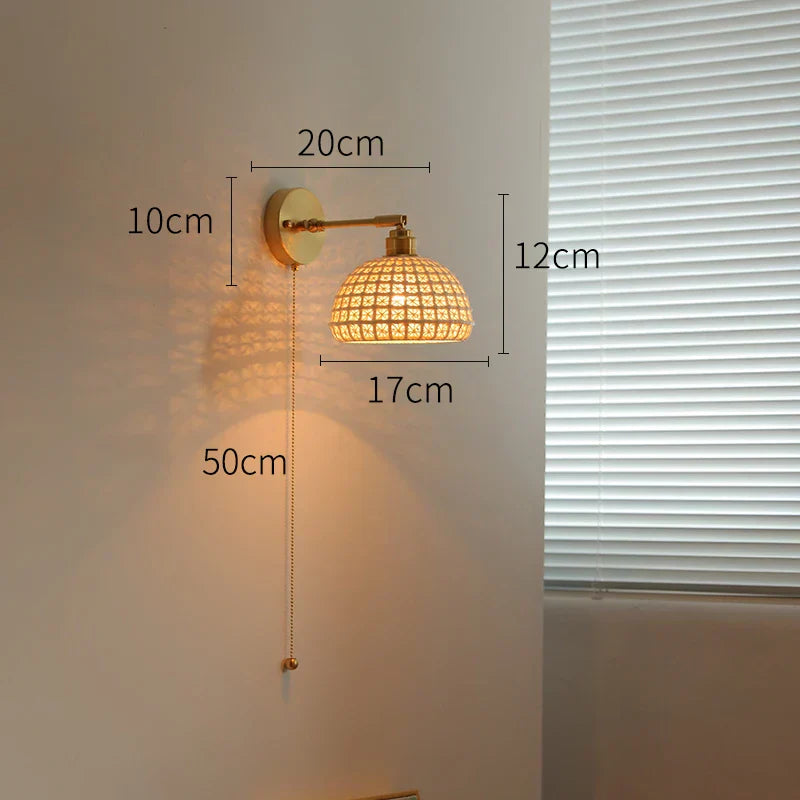 أضواء حائط LED زجاجية خضراء DecorBites™ مع مفتاح سلسلة سحب، لمسة نهائية نحاسية