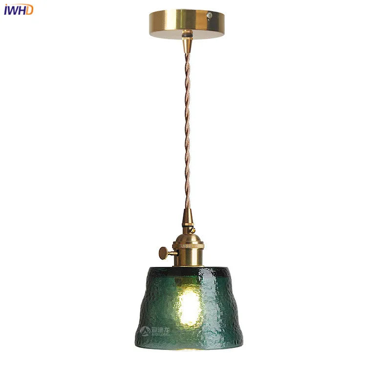 مصباح قلادة LED زجاجي أخضر من DecorBites™ - مصباح معلق نحاسي بتصميم نورديك ياباني