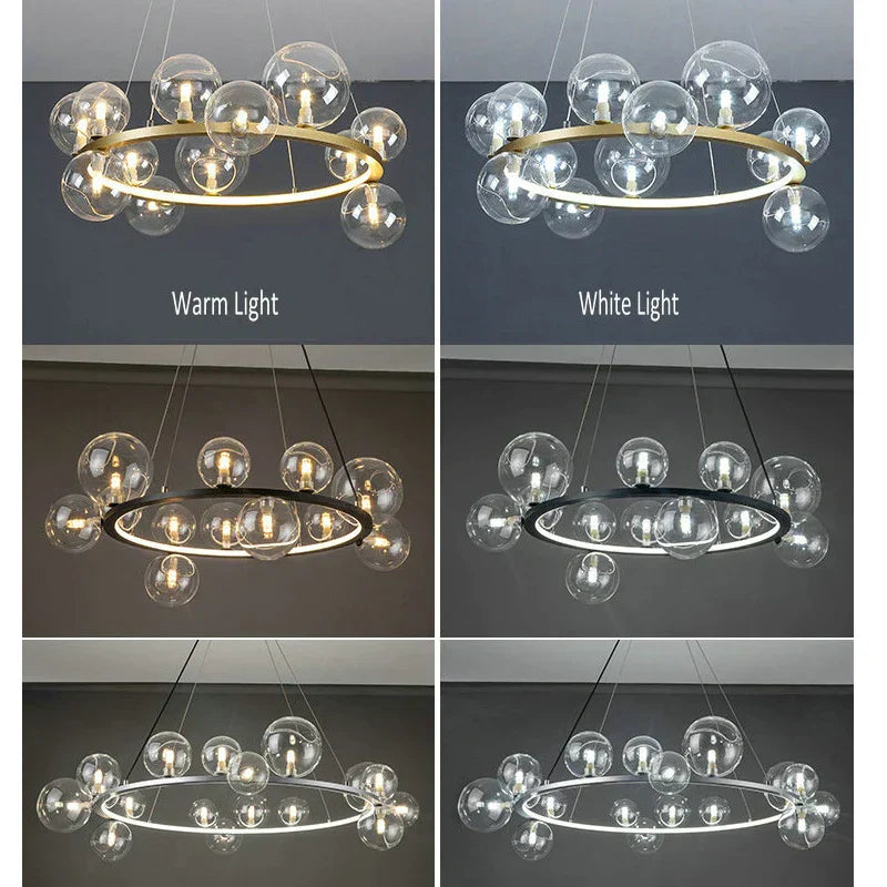 DecorBites™ Glass Chandelier Lamp Kitchen Island Hanging Light Black Gold Silver G9 LED