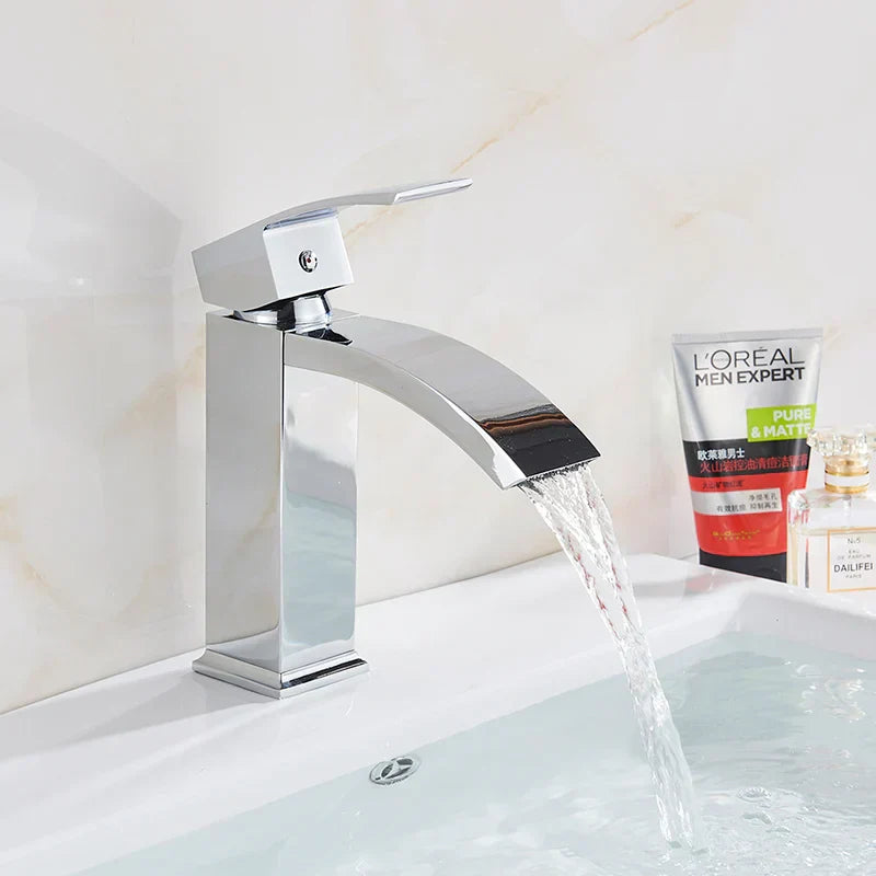 DecorBites™ Black Brass Bathroom Waterfall Sink Faucet Hot&Cold Mixer Vanity Tap Deck Mounted