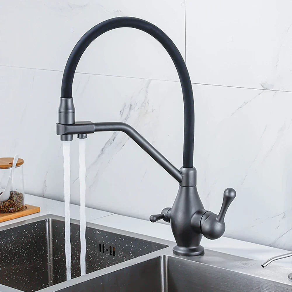 DecorBites™ Gun Gray Kitchen Faucet Drinking Pure Water Tap Hot Cold Dual Handle