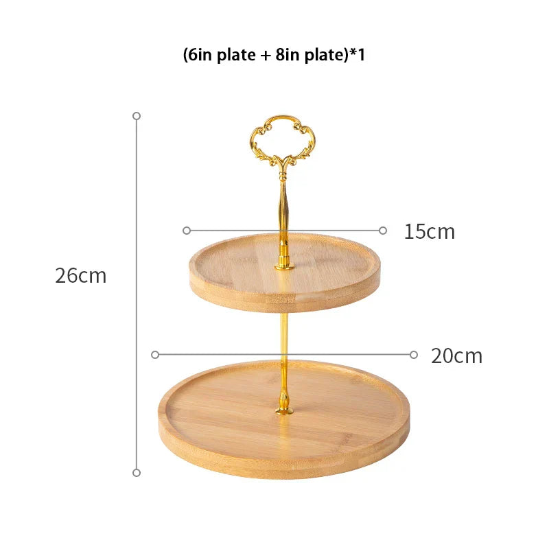 DecorBites™ Bamboo Fruit Cake Stand Set Wood Tableware Snack Dessert Candy Plate