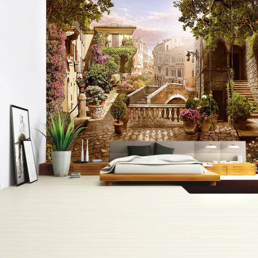 DecorBites™ Green Plant Landscape Tapestry | Boho Wall Hanging for City Castle Hill