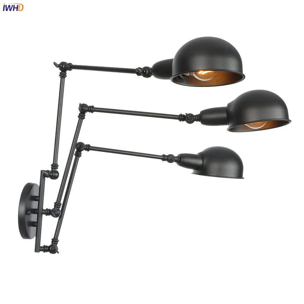 DecorBites™ Loft Antique Edison 3-Head Black Wall Sconce Swing Arm Light