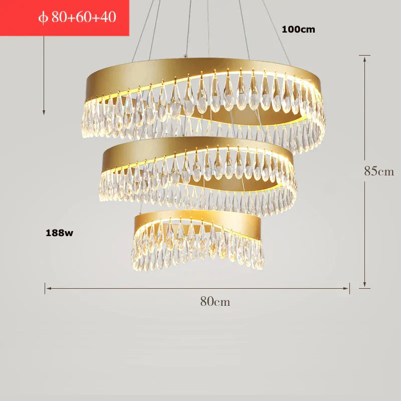 DecorBites™ ثريا ذهبية كريستالية من الفولاذ المقاوم للصدأ لغرفة الطعام