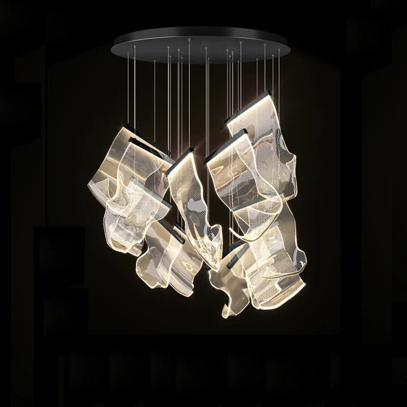 DecorBites™ Golden Love Paper Chandelier: Postmodern LED Designer Lighting for Foyer