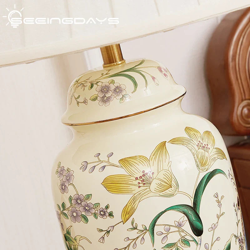 DecorBites™ Country Flower Bird Ceramic Table Lamp Modern Simple Retro Bedroom Bedside