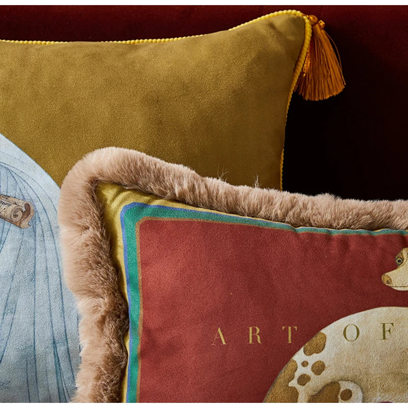 DecorBites™ Court Puppy Print Fur Fringed Bolster Pillowcase Decorative Throw Pillow Cover