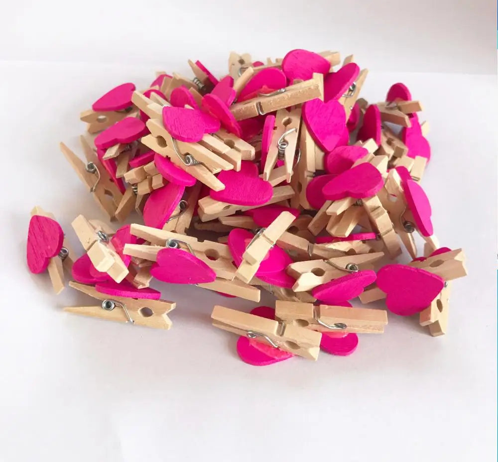 DecorBites™ 50-Pack Romantic Heart Shape Wood Clips for Home Décor and Parties