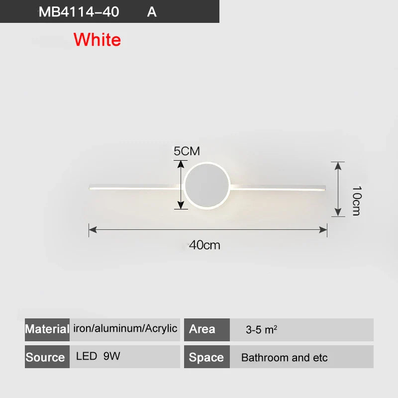 مصابيح حائط LED من DecorBites™ - قاعدة من الحديد والألومنيوم الأبيض/الأسود، غطاء من الأكريليك، مصابيح مرآة