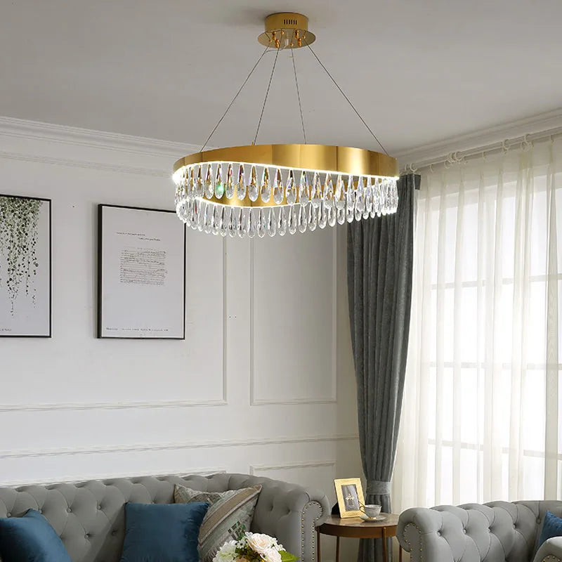 DecorBites™ ثريا ذهبية كريستالية من الفولاذ المقاوم للصدأ لغرفة الطعام