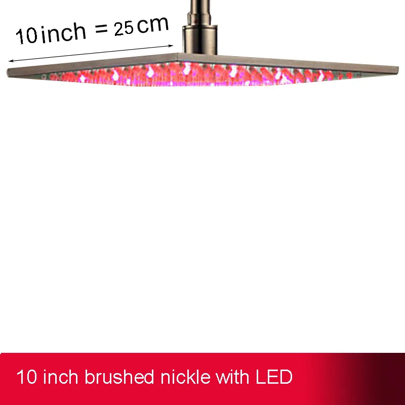 DecorBites™ 16" Square LED Light Rainfall Shower Head - Color Changing Brass Showerhead