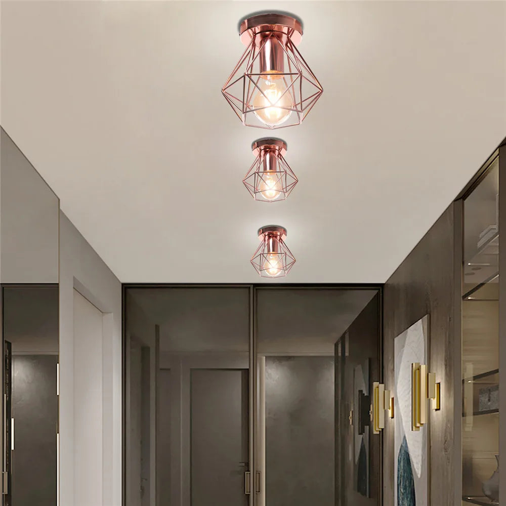 DecorBites™ Iron Frame Cage Ceiling Light Fixture Modern Retro Cafe Loft Aisle Lampshade