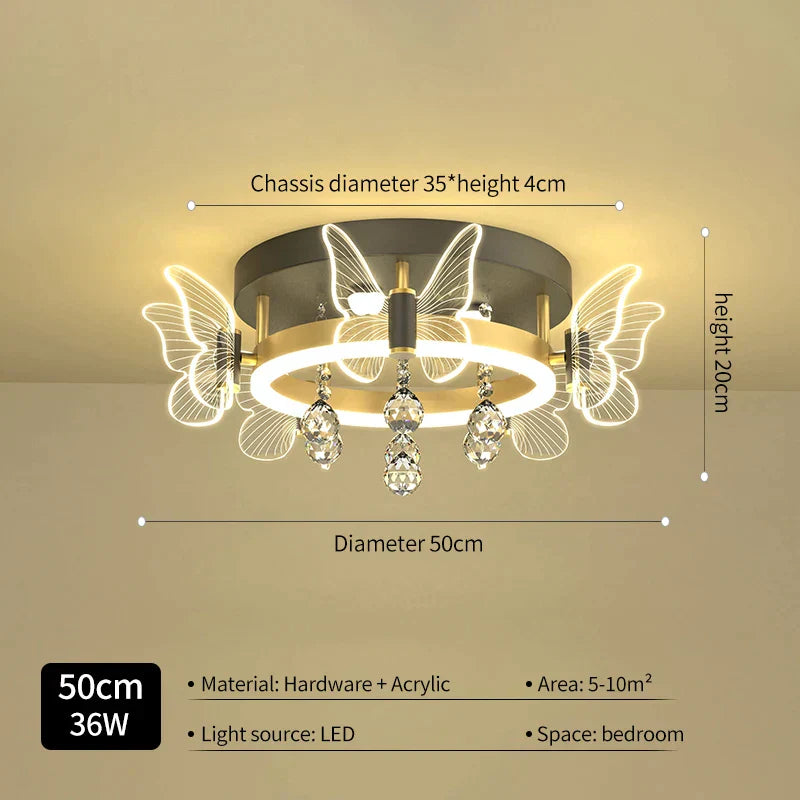 DecorBites™ Elegant Butterfly Flower Crystal Ceiling Lamp for Romantic Home Decor