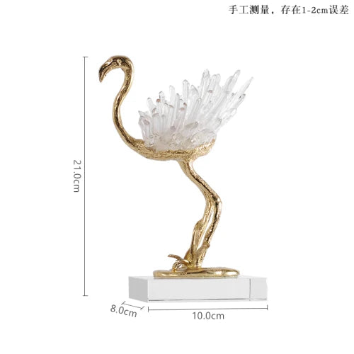 DecorBites™ طائر الكركي الذهبي النحاسي الكريستالي المصنوع يدويًا ديكور منزلي حرفي