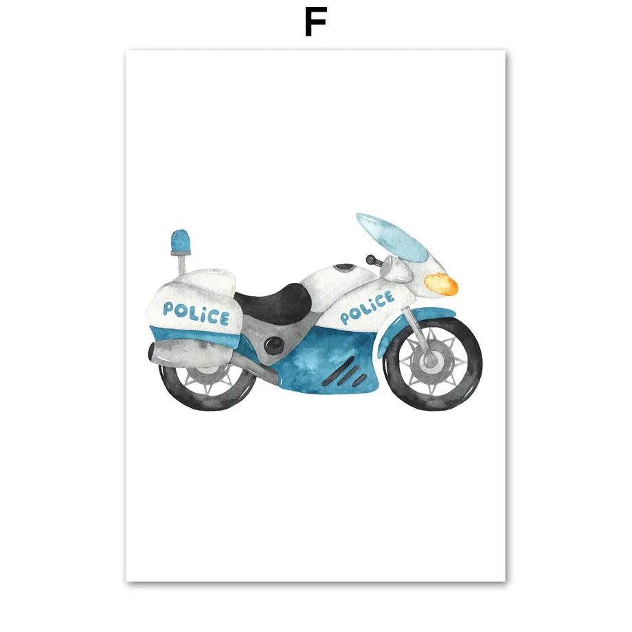 DecorBites™ "Adventures in Motion" Canvas Print - Nordic Cartoon Transportation
