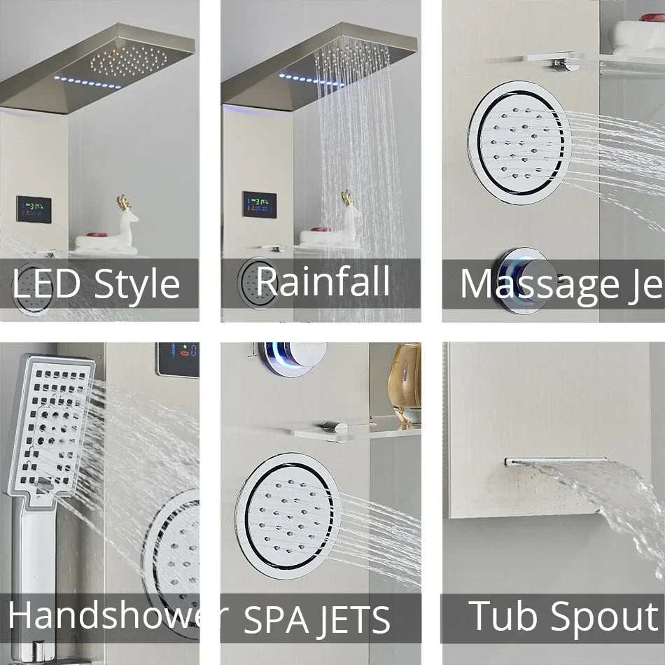 DecorBites™ طقم لوحة دش نيكل مصقول LED مع شاشة عرض درجة الحرارة