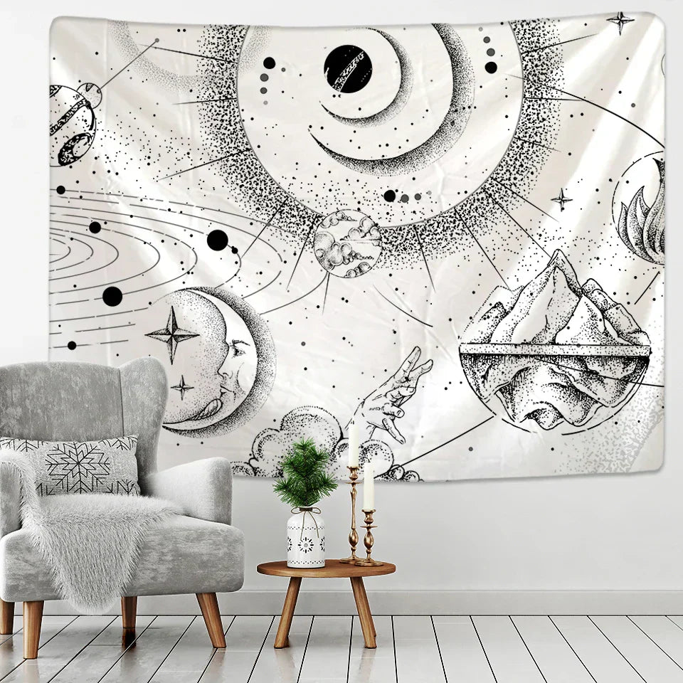 DecorBites™ Black & White Stars Mandala Tapestry - Home Decor