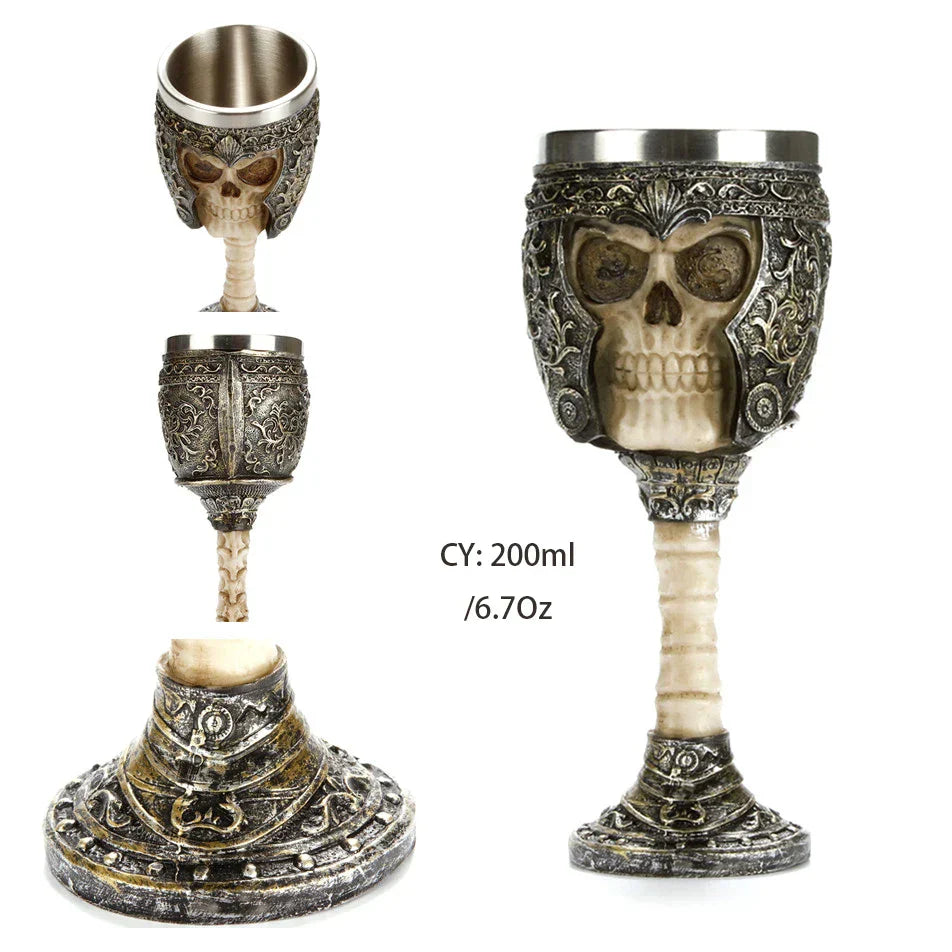 DecorBites™ Dragon Skull Goblet: Gothic Resin Stainless Steel Wine Glass for Cocktail Bar Party