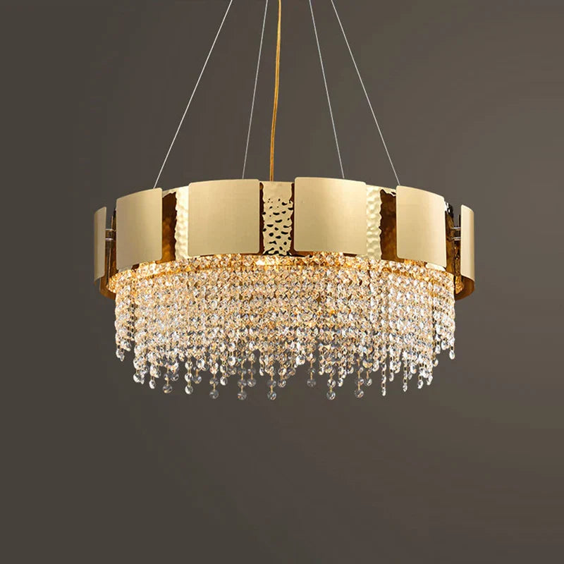 DecorBites™ ثريا متدلية ذهبية كريستالية من الفولاذ المقاوم للصدأ لردهة أنيقة
