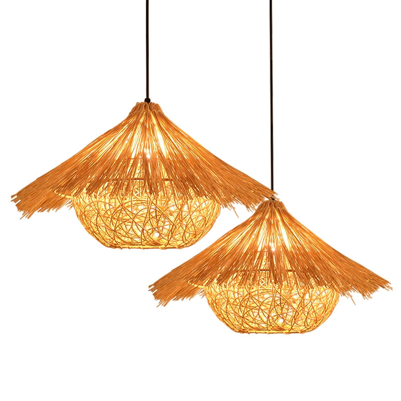 Handwoven Rattan Bamboo Pendant Light in Black