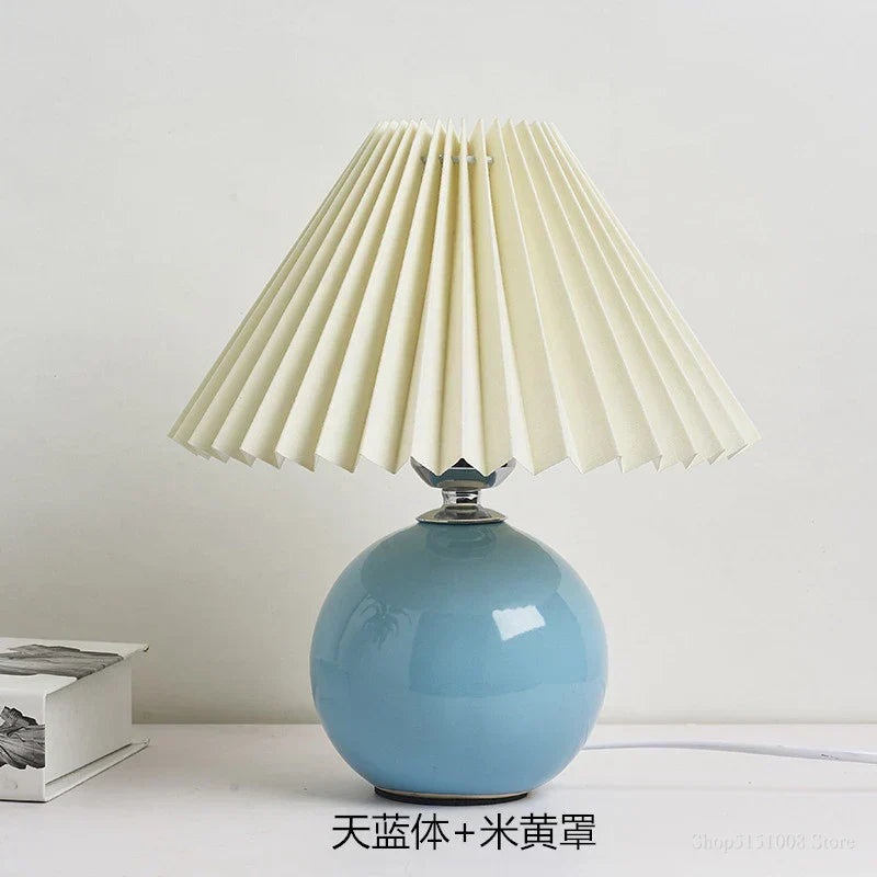Lampes de table japonaises DecorBites™ en céramique Abat-jour plissé pour salon Éclairage chaleureux pour chambre