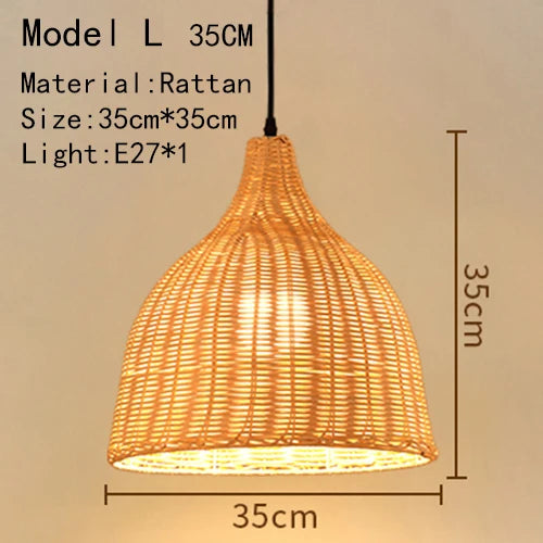 Handwoven Rattan Bamboo Pendant Light in Black