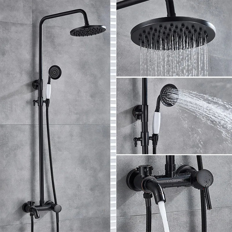 DecorBites™ Black Bronze Bathroom Shower Set with 8" Rainfall Head - Wall Mounted