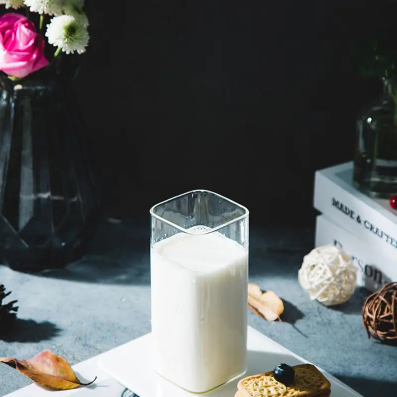 DecorBites™ 370ml Transparent Glass Square Tea Milk Cup - Temperature Resistant Juice Cup