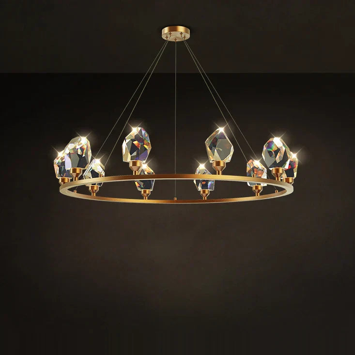 DecorBites™ Crystal Copper Round Chandelier: Elegant LED Suspension Lamp for Dinning Room