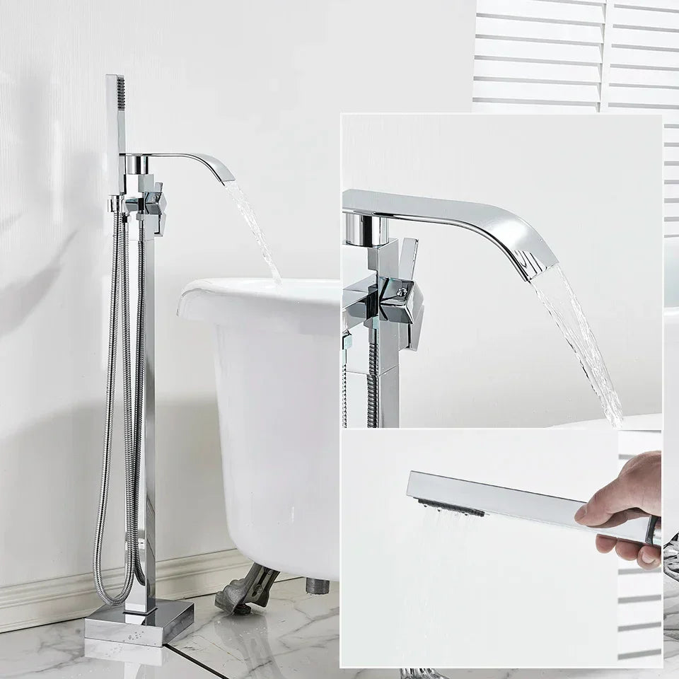 DecorBites™ Black Floor Mounted Bathtub Faucet Set with Waterfall Mixer Tap