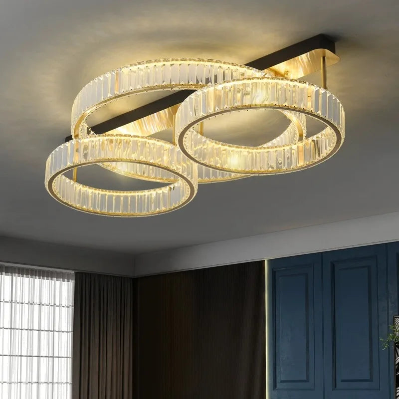 DecorBites™ مصابيح سقف نحاسية ذهبية كريستالية LED إضاءة ديكور منزلي حديثة للغرف