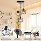 Vintage 3-Light Black Metal Pendant Chandelier