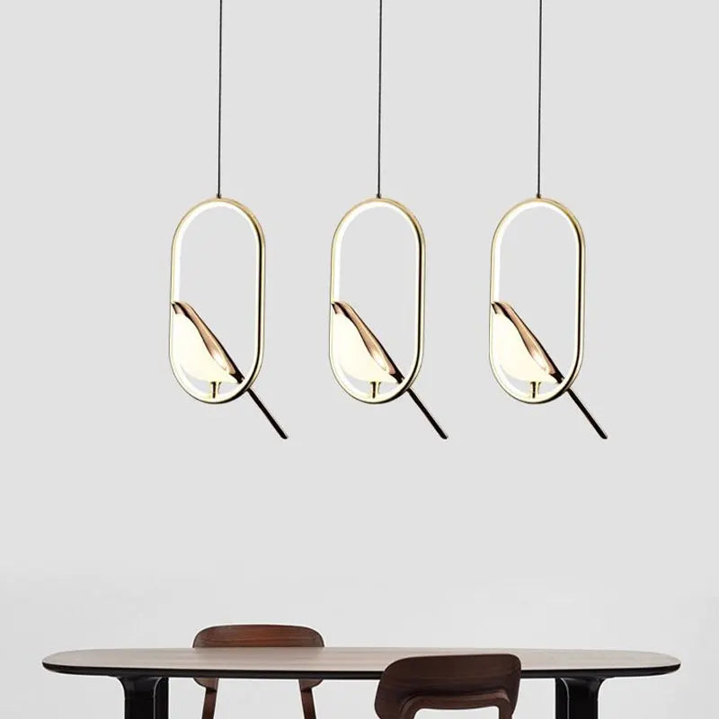 Rotatable Magpie Bird Metal Pendant Light in Gold or Silver