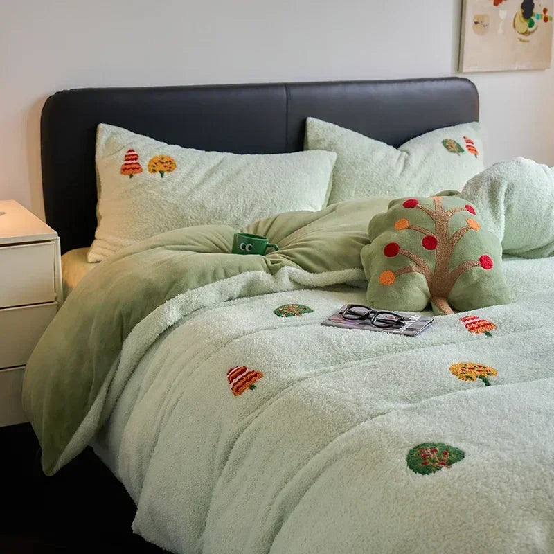 Parure de couette d'hiver DecorBites™ entièrement mate en velours et fourrure pour grand lit, couverture chaude et moelleuse