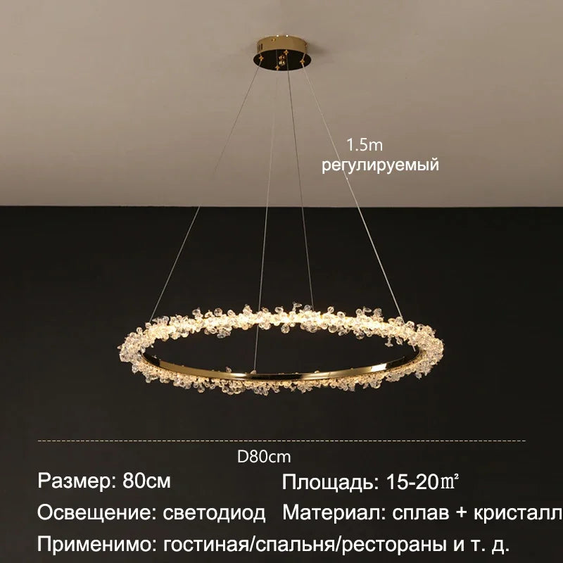 ثريا كريستال LED ذهبية مستديرة من DecorBites™ لإضاءة داخلية فاخرة