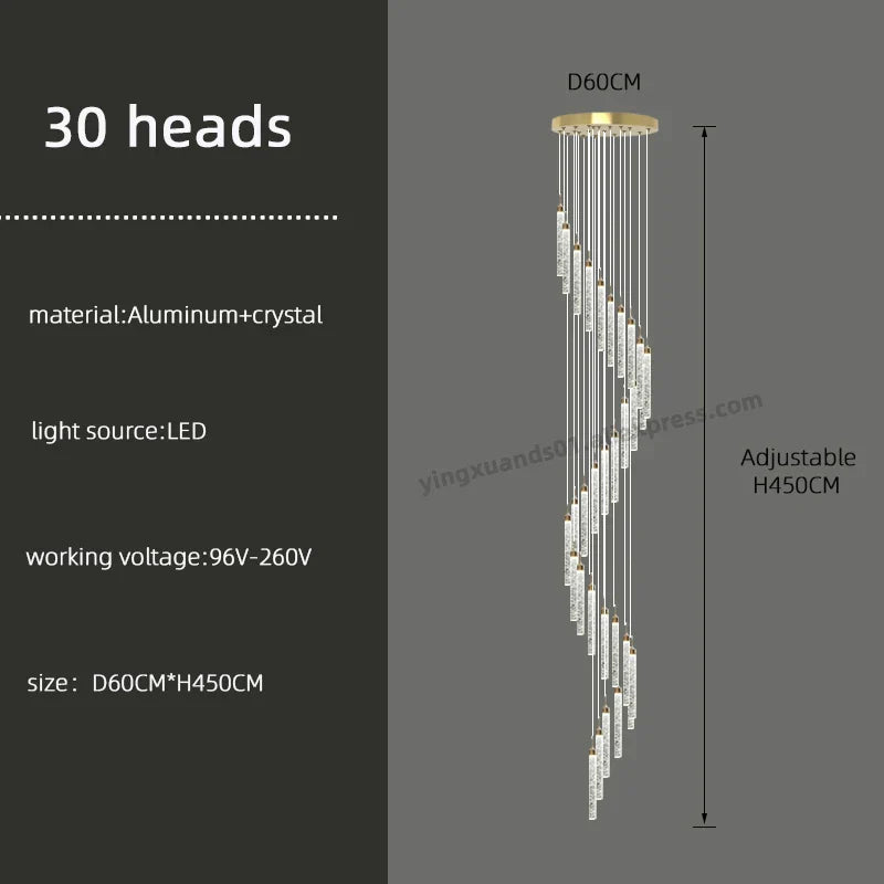 DecorBites™ Golden LED Crystal Chandelier for Living Room Staircase
