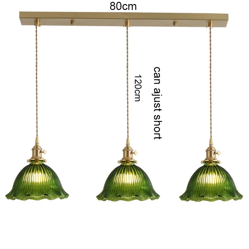 Korean Retro Glass Pendant Light With Wood Accent