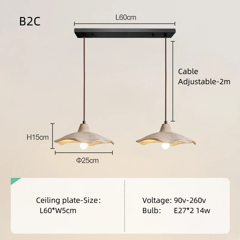 Japanese Wabi-Sabi Cream Wood Pendant Light