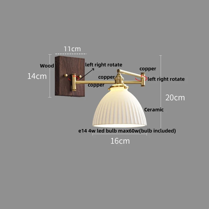 DecorBites™ Copper LED Wall Lights Ceramic Pull Chain Switch Modern Stair Light Fixtures