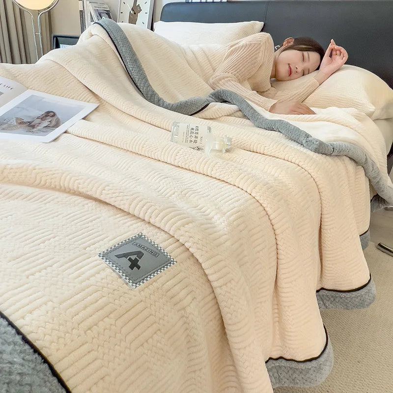 DecorBites™ Cozy Striped Knitted Velvet Blanket