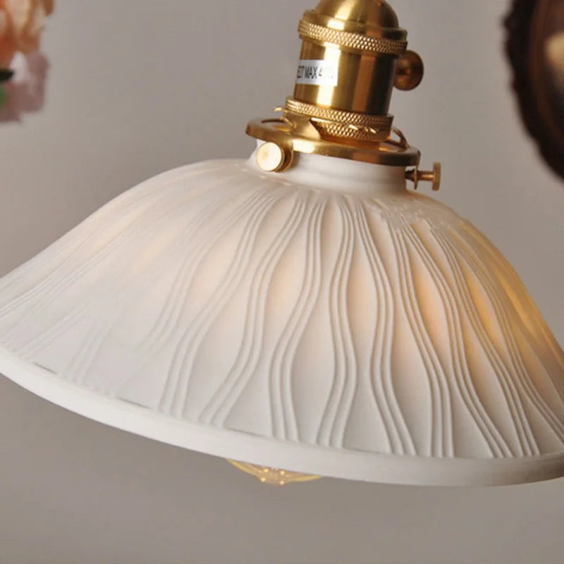 DecorBites™ Copper Ceramic LED Pendant Lights Walnut Wood Hang Lamp