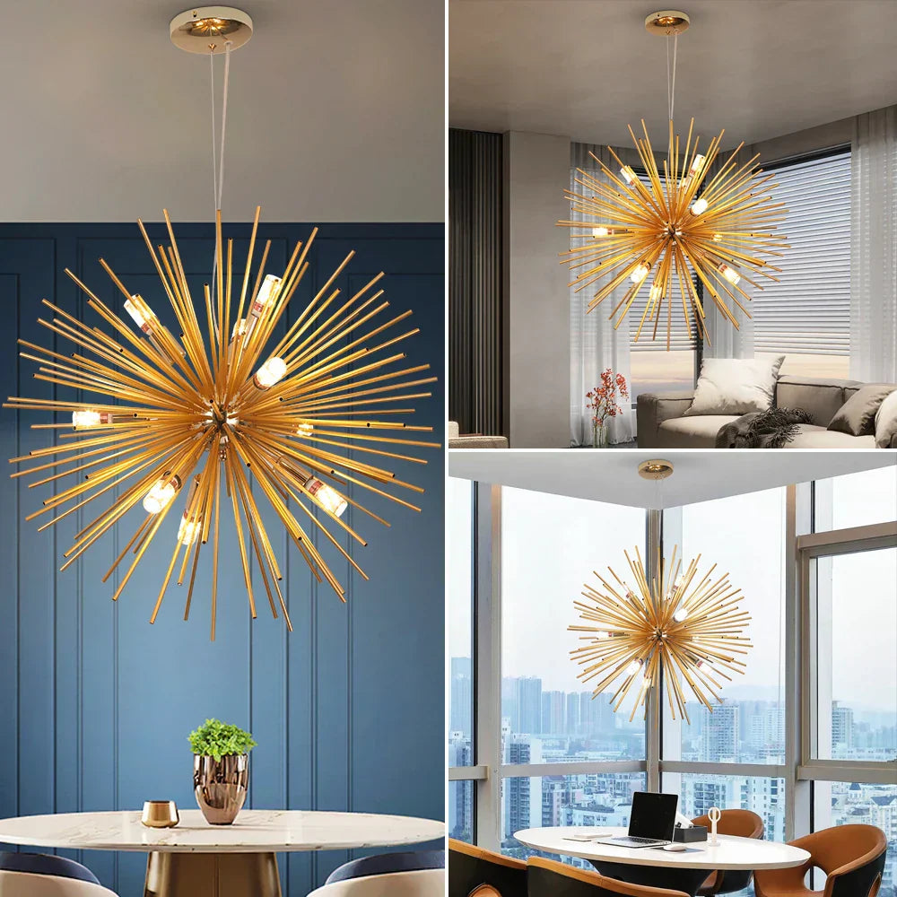 نجفة DecorBites™ الذهبية المعلقة بتقنية LED لجزيرة المطبخ وغرفة المعيشة العصرية