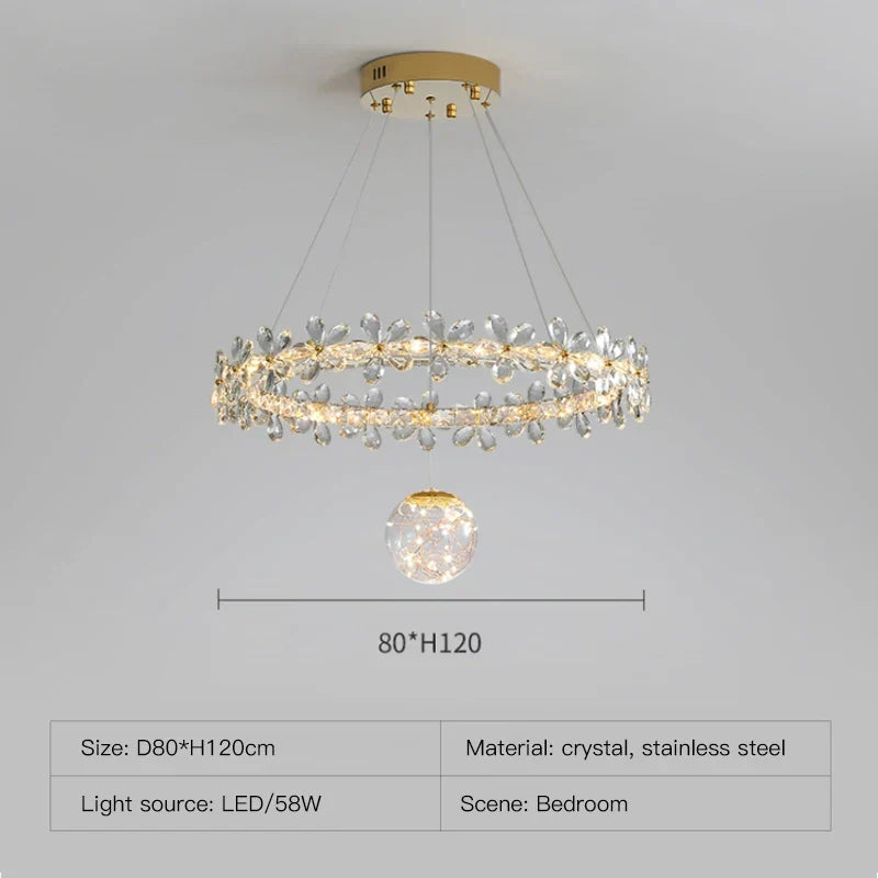 ثريا كريستال ذهبية حلزونية بإضاءة LED من DecorBites™ لديكور المنزل