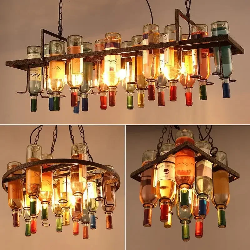 ثريا زجاجات النبيذ المعدنية الصناعية من DecorBites™ لديكور LED للمقهى والبار