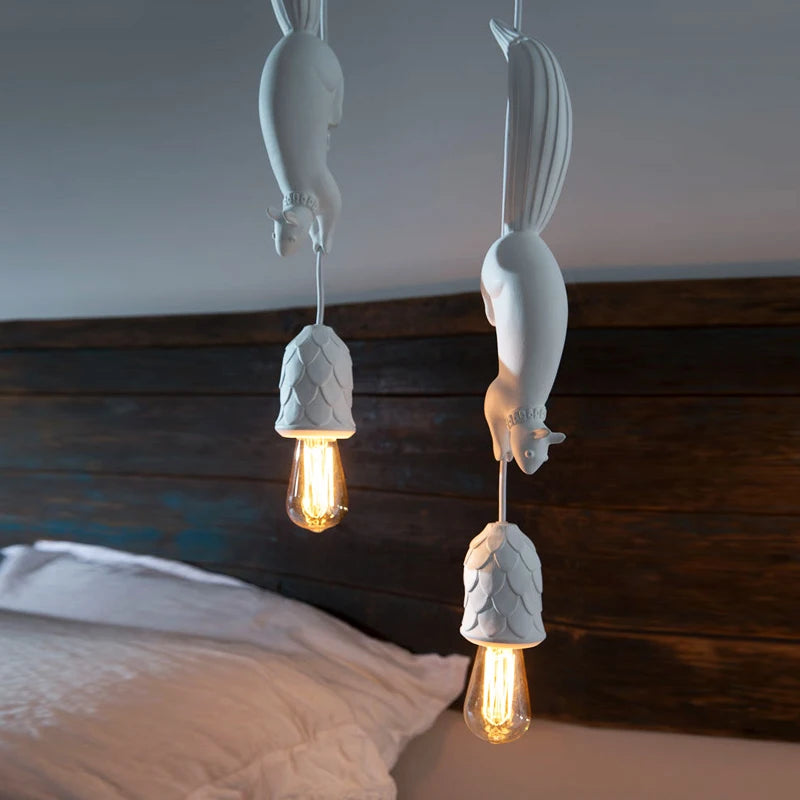 Nordic Resin Squirrel Pendant Light in White