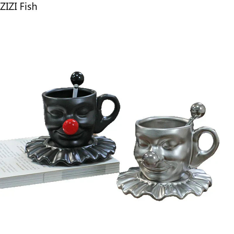 DecorBites™ Joker Head Cup & Saucer Porcelain Coffee Mug Set - Clown Character Tea Teacup