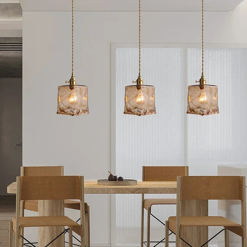 Retro Amber Glass Japanese-Style Pendant Light