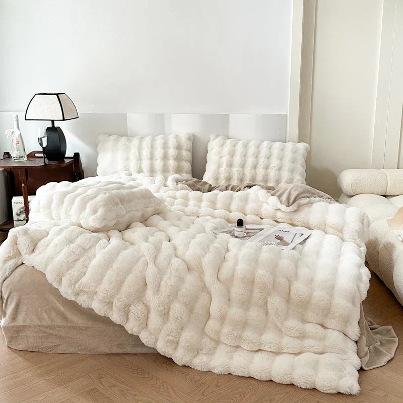 DecorBites™ Deluxe Faux Rabbit Fur Bedding Set: Soft Velvet, Plush Warmth for Winter